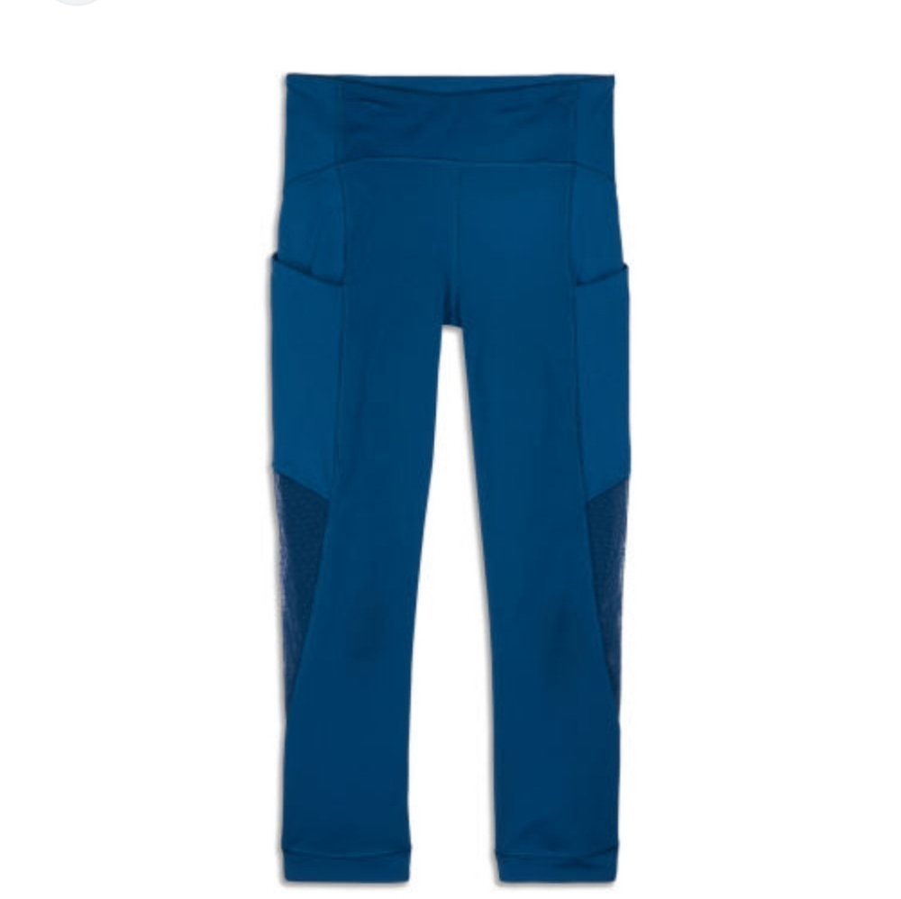 Lululemon Sole Training Crop Poseidon Teal Legging Size 6 Cropped Mesh - Picture 4 of 9